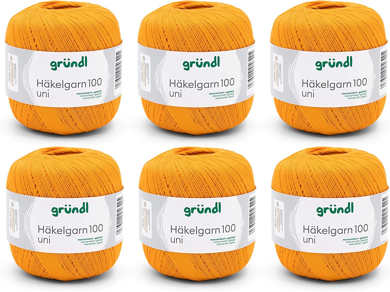 Gründl Wool Crochet Yarn 100 100% Cotton 6 x 100g Balls Needle Size 1.5-2 6 100g / 566m Thin Yarn for Crochet Cotton Yarn Orange