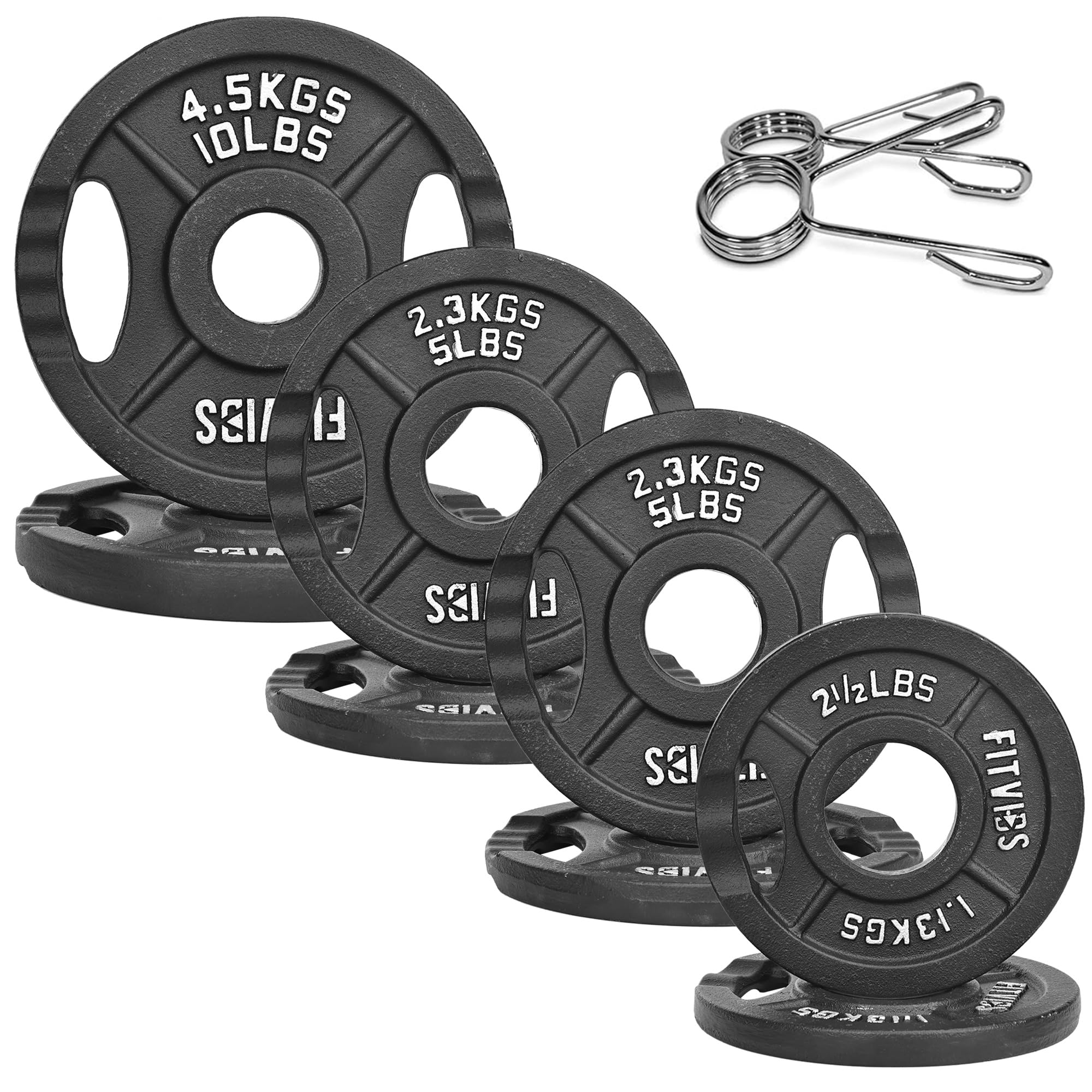 Photo 1 of ***STOCK PHOTO FOR REFERENCE ONLY***Fitvids 1 Inch Olympic Barbell Weight Plates Set, 45 LB(2.5-10 LB) Barbell Weight Set for Home Gym Strength Training, Double-grip Design ( Weight plates only