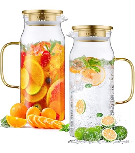 Amazon.com: Bivvclaz 2 Pack 2 Liter 68 oz 2.1 Qt Gold Glass