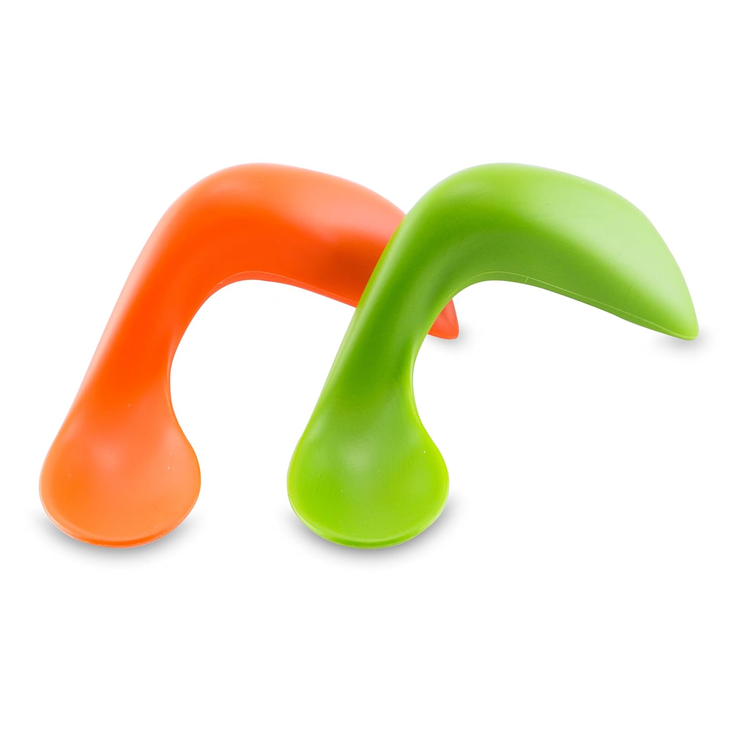 Kizingo Right-Hand Curved Toddler Spoon (2-Pack, Green and Orange)