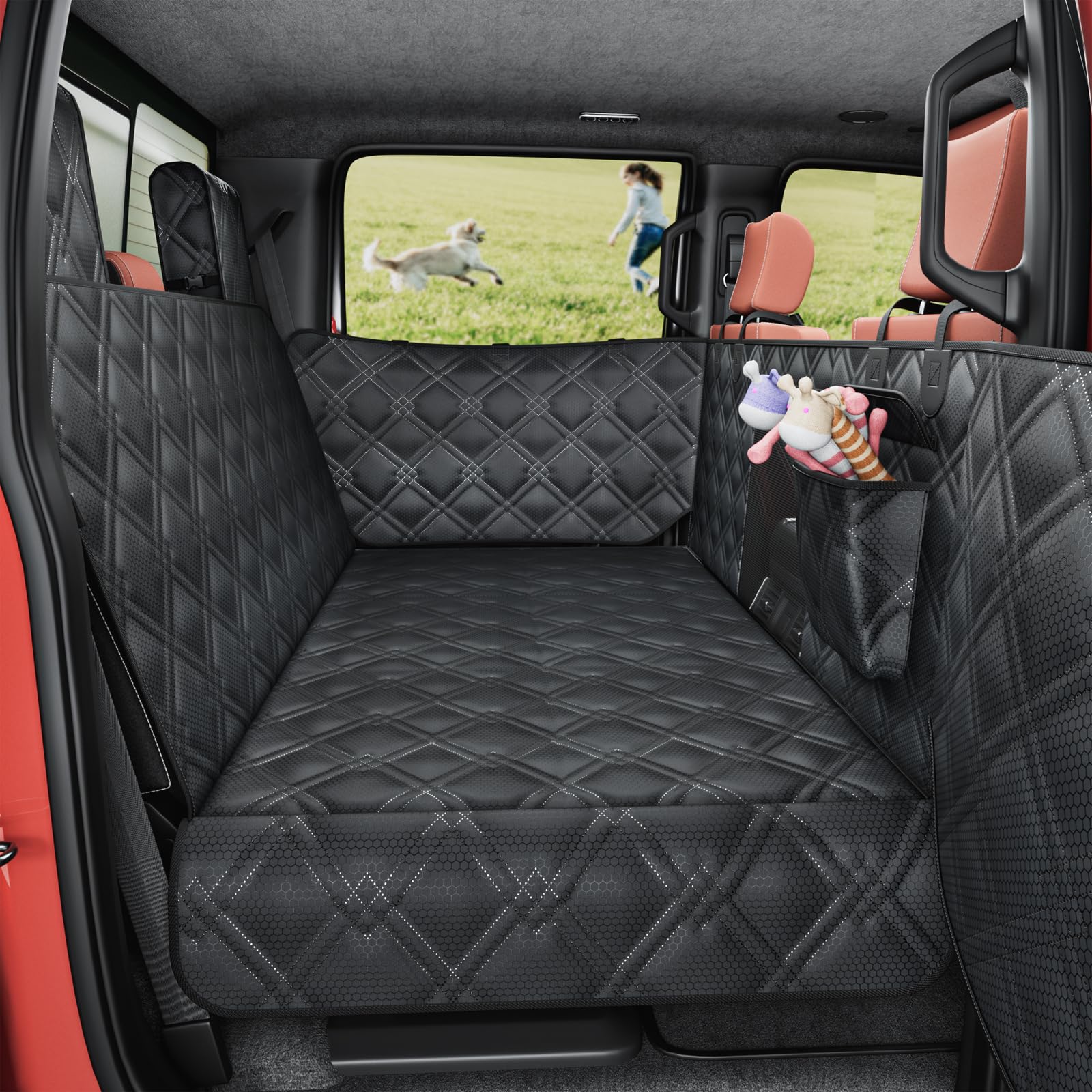 Photo 1 of Surfcabin Truck Back Seat Extender for Dogs – Waterproof Full Size Pickup Pet Seat Cover with Door Protection, Hard Bottom Holds 420 lbs Dog Hammock for F150, RAM 1500 & More