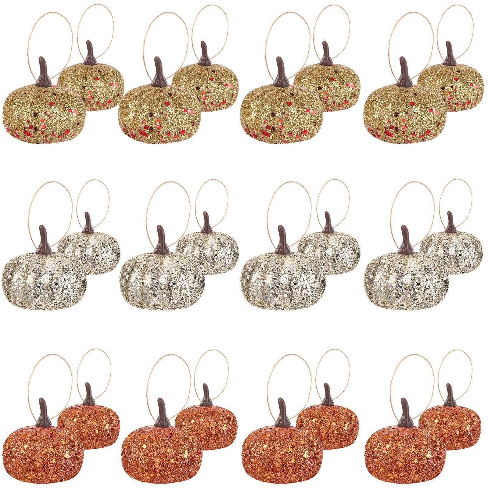 Syhood 24 Pcs Fall Thanksgiving Pumpkin Artificial Glitter Pumpkin Mini Sparkly Foam Hanging Ornaments for DIY Crafts Autumn Thanksgiving Harvest Farmhouse Fall Bulletin Board Decorations