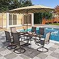 PHI VILLA 8 Piece Patio Dining Set with 13ft Patio Umbrella (Beige), 6 Outdoor Swivel Dining Chairs with Round Base & 1 Large Metal Dining Table with 1.9" Umbrella Hole, for Lawn Garden Backyard