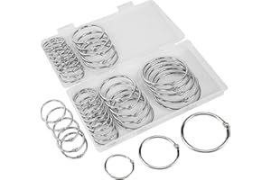 AMOSTBY Loose Leaf Binder Ring,40Pcs Assorted Sizes (1,1.5,2 Inch) Nickel Plated Steel Rings for Index Cards, Flash Cards, Cl