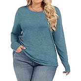Womens Plus Size Tops Basic Long Sleeve Shirts Crew Neck T Shirt Fall Outfits Loose Fit Casual Blouses