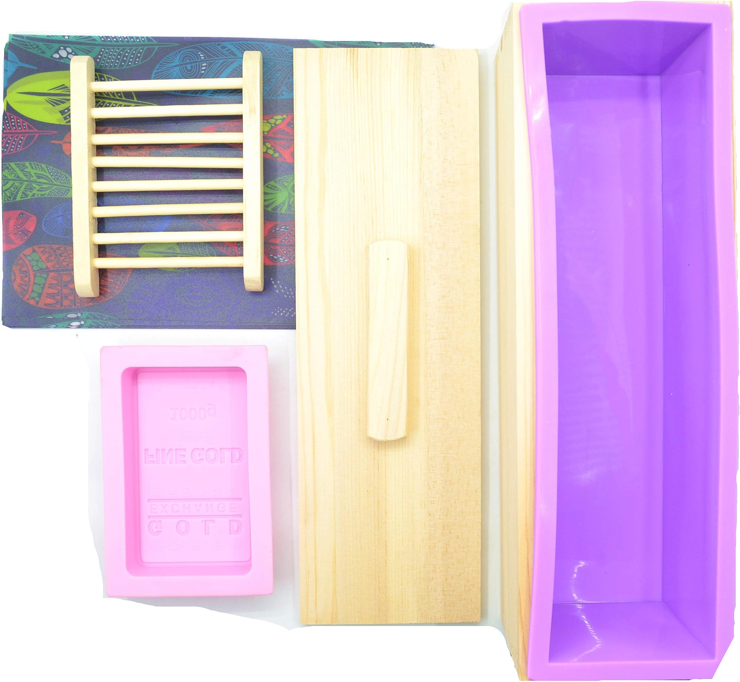 LaceDaisy DIY Wood Soap Mold Loaf Mold Set, Including Silicone Rectangle Soap Mould With Wood Box and Wood Lid, Silicone Mold, Oil Paper and Wood Soap Holder
