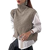 Naileksi Women Turtleneck Crop Sweater Vest Sleeveless High Neck Solid Loose Fit Knitted Causal Jumper Top Streetwear