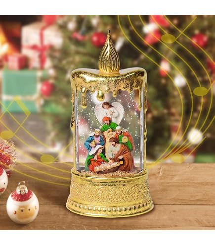 Christmas Snow Globe Lantern - 11.8 Inch Nativity Glitter Water Lantern With Music, 6H Timer, Battery/USB Powered
