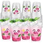 50 Pcs 12OZ Flamingo Plastic Cups,Summer Tropical Disposable Pink Flamingo Print Clear Plastic Cups Juice Soda Beverage Summer Party Favors For Beach Hawaiian Luau Birthday Party Supplies
