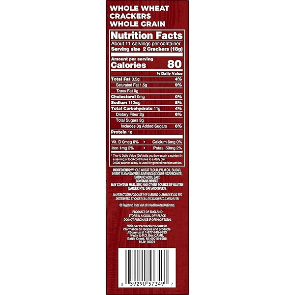 CARR’S CRACKERS, WHOLE GRAIN CRACKERS, PARTY SNACKS, WHOLE WHEAT, 7OZ BOX (BOX OF 6)