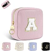 Playexen Small Initial Makeup Bag, Pink Corduroy Personalized Cosmetics Bag with Ring Buckle, Monogram Cute Travel Toiletry Pouch Purse for Birthday/Wedding/Party Gifts (Letter A)