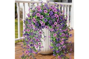 Artificial Fake Hanging Flowers Plants for Outdoor Spring Summer Decoration,2 PCS Faux Silk Daisy with Eucalyptus Leaves,UV R