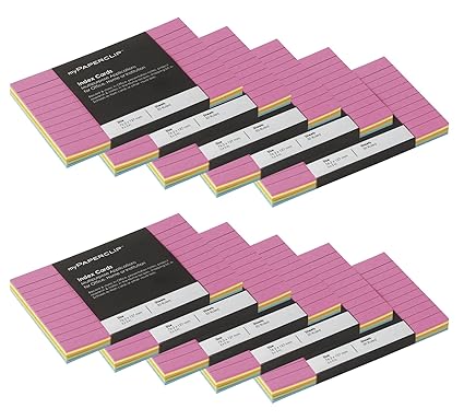 Mypaperclip Index Flash Cards for Office, Home or Institution - 3 x 5 inch Ruled Line - IC50S1-R - Set of 10 - Total (10 Cards x 5 Color Sheets X 10 Sets = 500 Sheets)