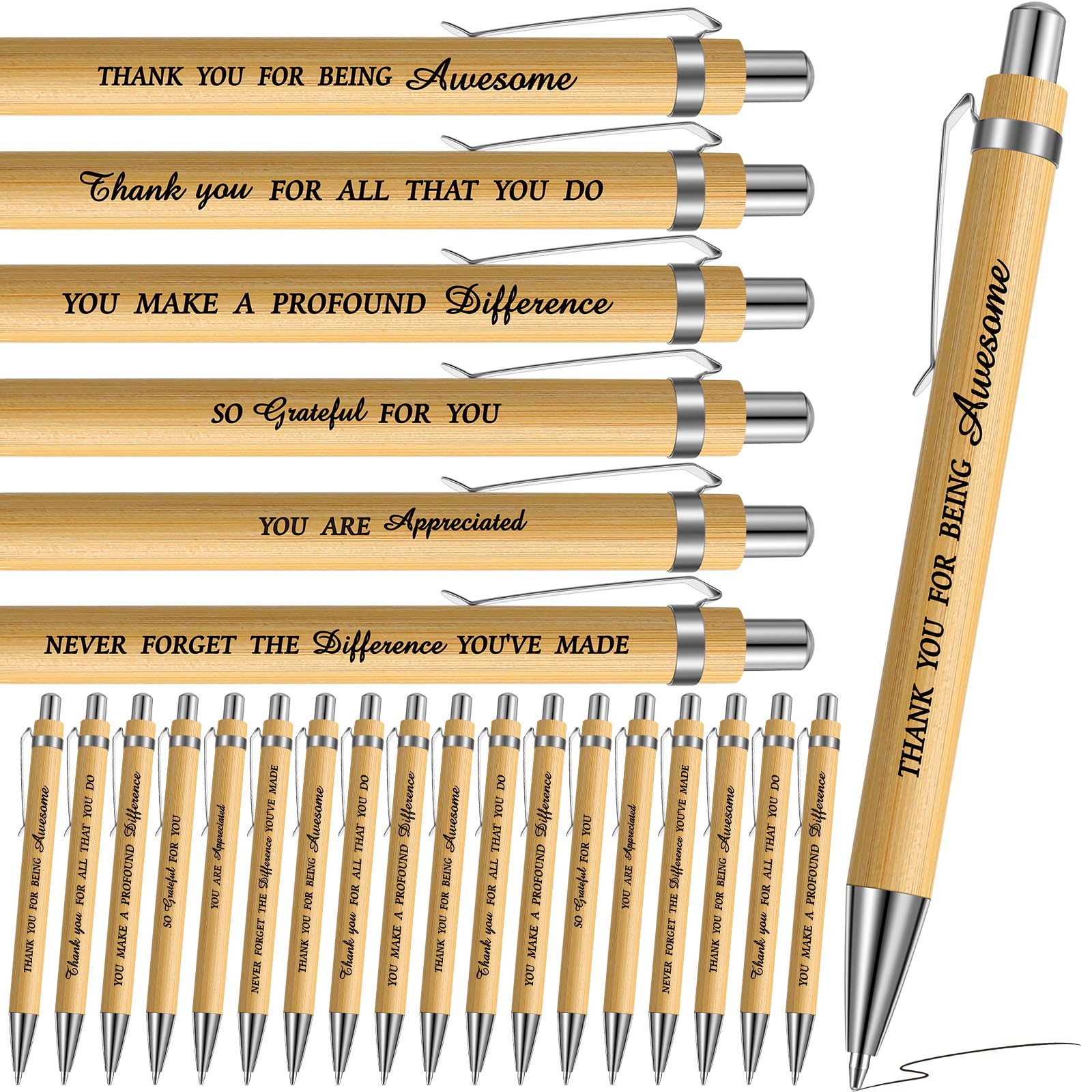 Faccito 48 Pcs Inspirational Bamboo Ballpoint Pens Motivational Quotes Wood Bamboo Pens Encouraging Messages Black Ink for Office Employee Students Teacher Adults Kids Gift Writing School Office
