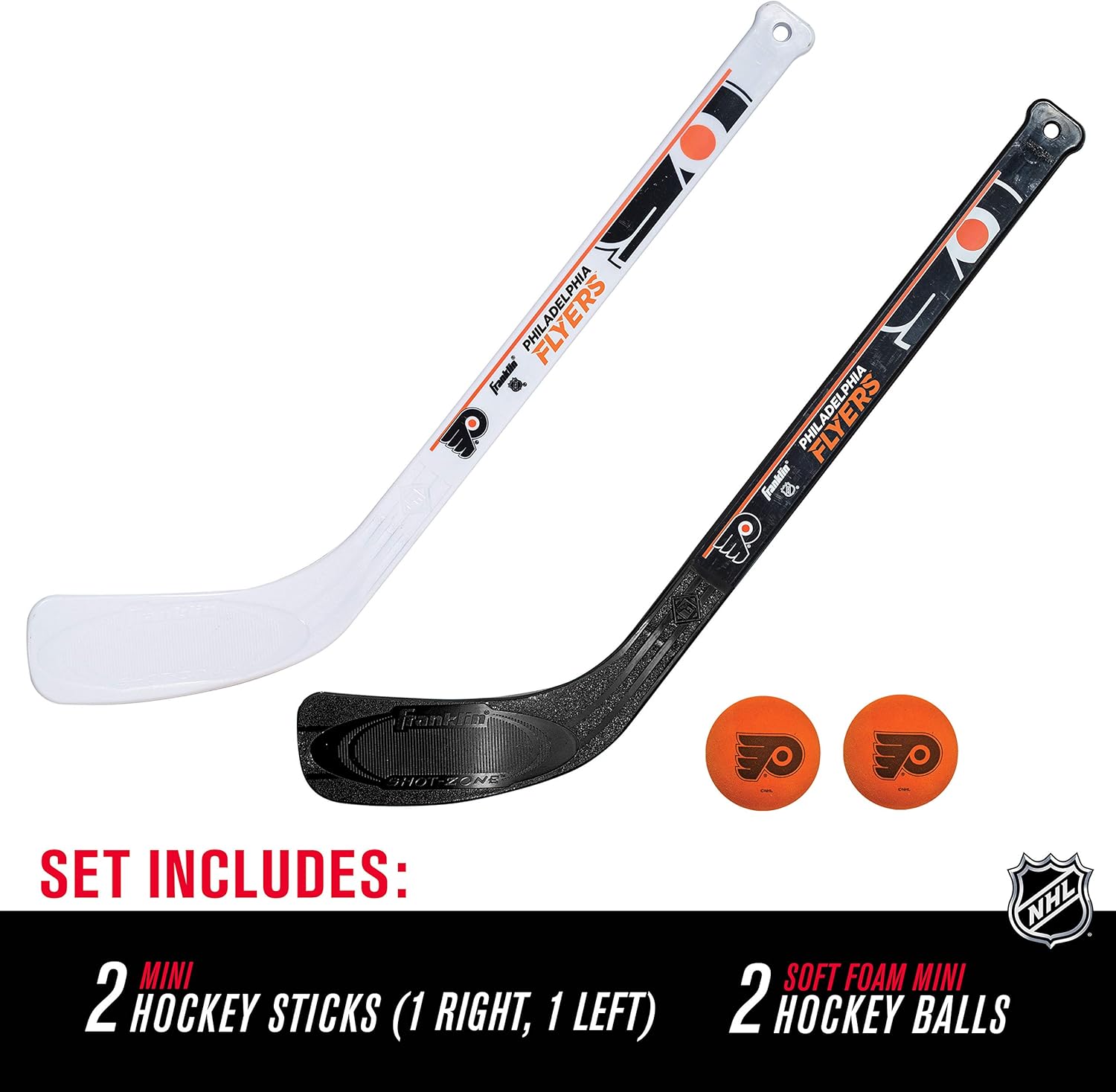 Franklin Sports NHL Philadelphia Flyers Mini Hockey Stick Set - NHL Team Knee Hockey Stick and Ball Set - Two Player Stick Set - Great Toy for Kids : Hockey Goals : Sports & Outdoors