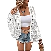 Verdusa Women's Open Front Oversized Cardigan Spring Vacation Outfits Hollow Out Knit Lightweight Sweater Beach Cover Up