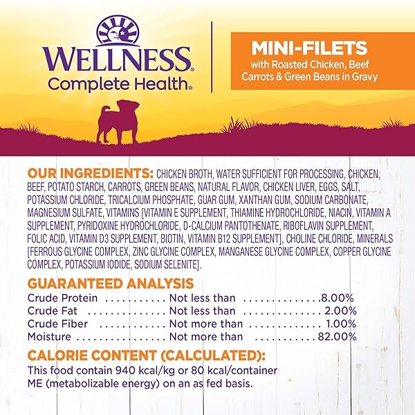WELLNESS PETITE ENTREES MINI FILLETS NATURAL WET SMALL BREED DOG FOOD, ROASTED CHICKEN, BEEF, CARROTS & GREEN BEANS, 3-OUNCE CUP (PACK OF 24)