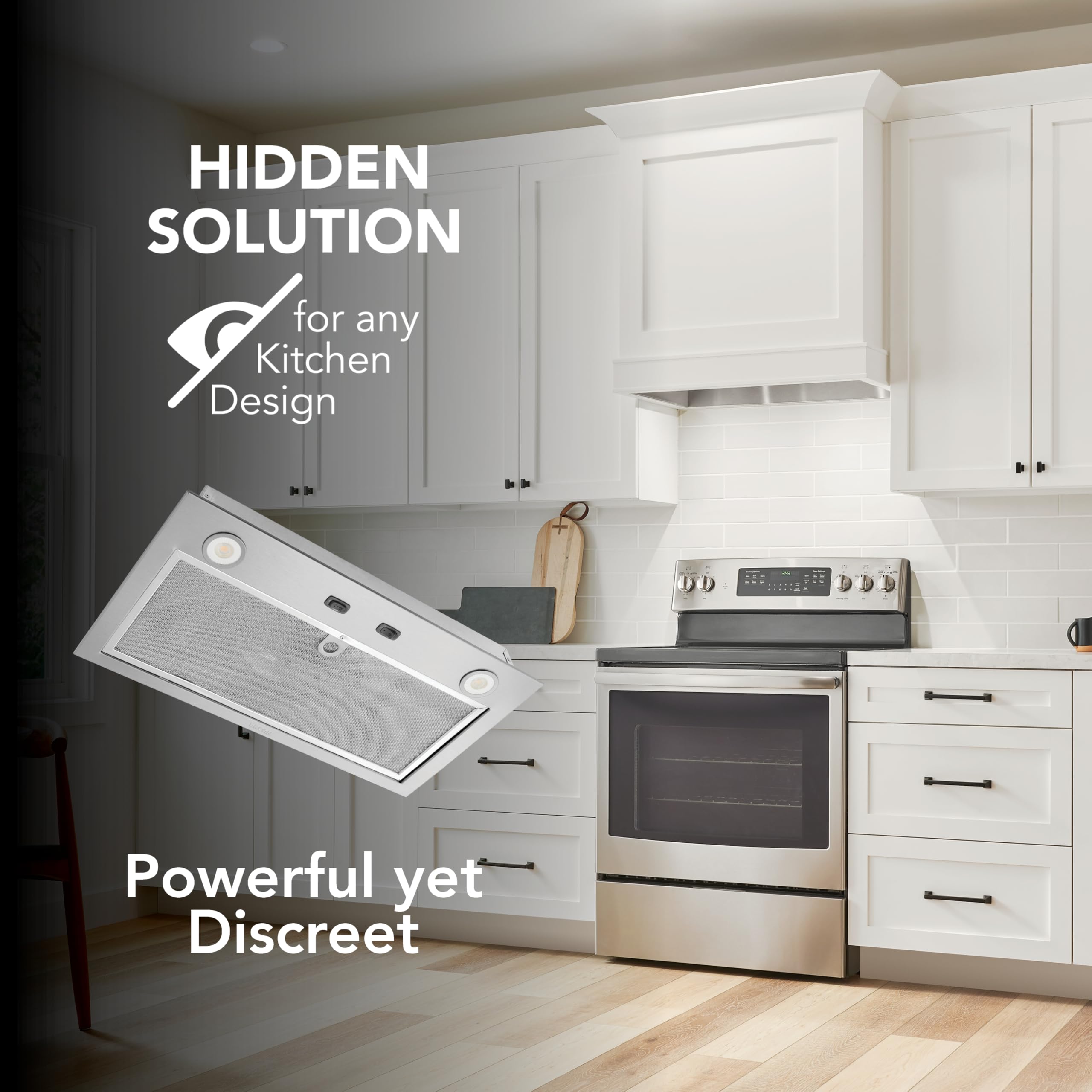 Broan-NuTone PM300SS Custom Power Pack Range Hood Insert with 2-Speed Exhaust Fan and Light, 300 Max Blower CFM, Stainless Steel, 21-Inch Built