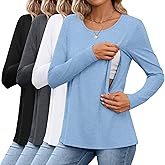 Oakgarden 4 Pack Women's Cotton Nursing Tops Breastfeeding Maternity Hidden Zippers Crew Neck Long Sleeve Pregnancy Shirts
