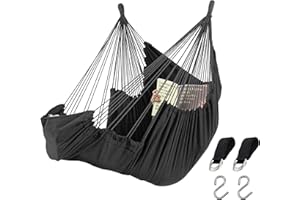 Jelofly Hammock Chair Large Hanging Chair with Foot Rest Support & Pocket Max 500Lbs Comfortable Swing Chair for Bedroom, Indoor & Outdoor, Patio, Porch, Yard or Tree, Spreader Bar Not Included