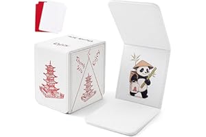 Venssu Chinese Takeout MTG Deck Box, Commander Deck Case Fits 100 Double Sleeved Cards, PU Leather Storage Box with 2 Dividers(Bright Red and White), Compatible with TCG/PTCG/EDH/Magic/Sport Cards