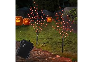 LJLNION Lighted Halloween Tree Branches, 30IN 100LED Artificial Black Twig Branch with Orange Fairy Lights, Built-in Timer & Battery Operated, Waterproof for Indoor Outdoor Office Bedroom Party Decorations