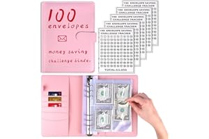 AIERSA 100 Envelopes Money Saving Challenge Binder Kit, Fun Budget Binder Book Organizer with Cash Envelopes for 100 Day Cash Stuffing, Budgeting, Money Saving Box Replacement, 1 Set Pink