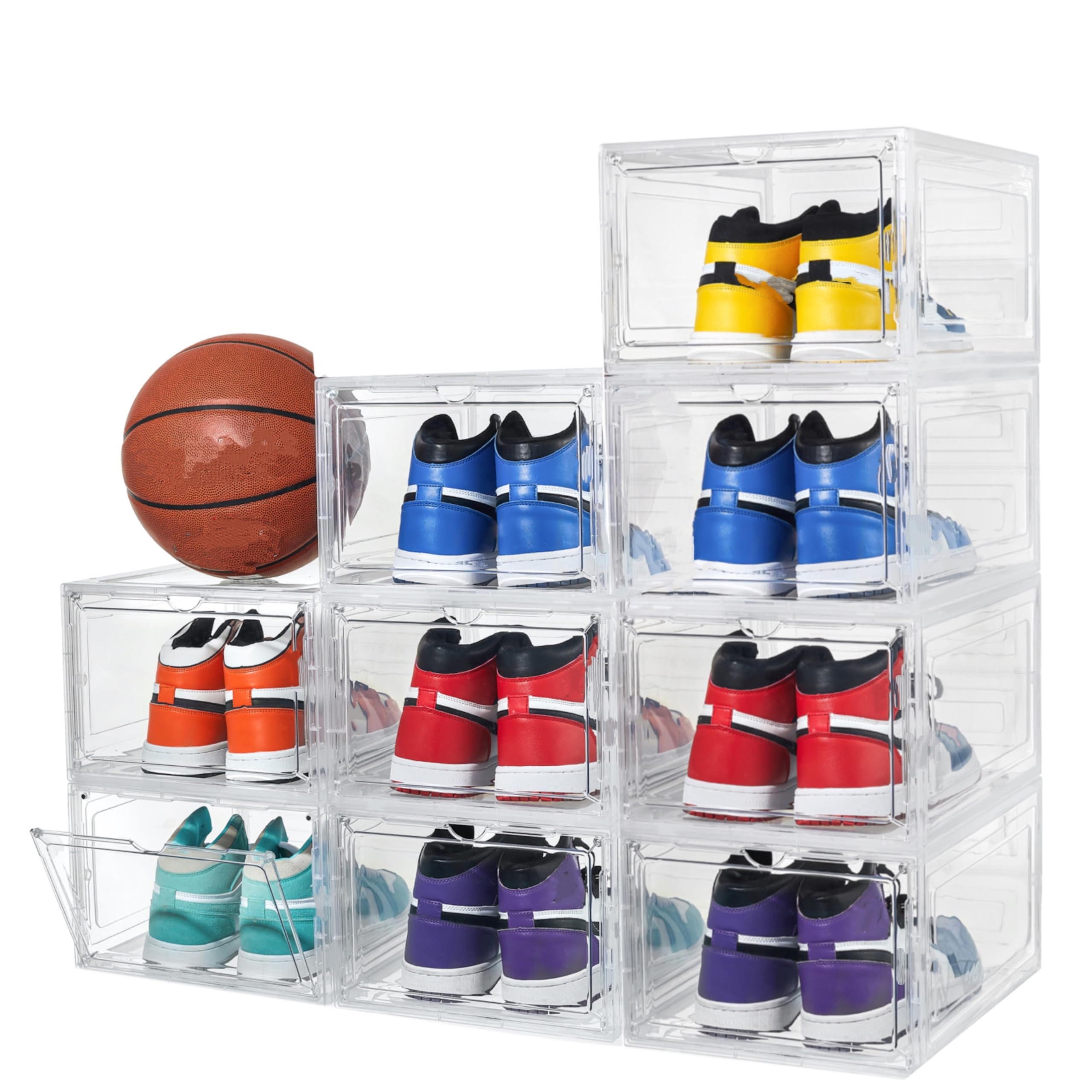 Photo 1 of Attelite X-Large Clear Plastic Shoe Boxes - Stackable Shoe Organizer with Magnetic Door (9 Pack, Clear White)