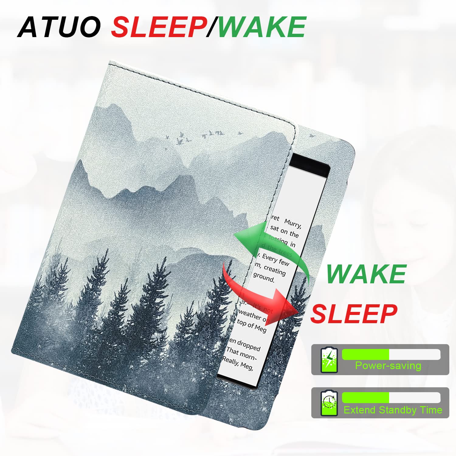 Stand Case for 6 Inch Kindle Paperwhite (10th/7th/6th 5th Generation and All 6'' Paperwhite Generations 2012 to 2018) Cover with Auto Sleep/Wake & Double Hand-held (Forest Mountains)