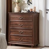 Joaxswe Farmhouse 4 Drawer Dresser for Bedroom, 37" Tall Rustic Chests of Drawers w/ 4 Solid Wood Feet, Mid Century Modern Wooden Closet Storage Dressers Organizer for Living Room, Hallway, Brown