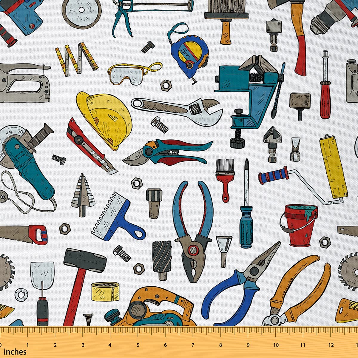Tools Upholstery Fabric, Construction Tools Fabric