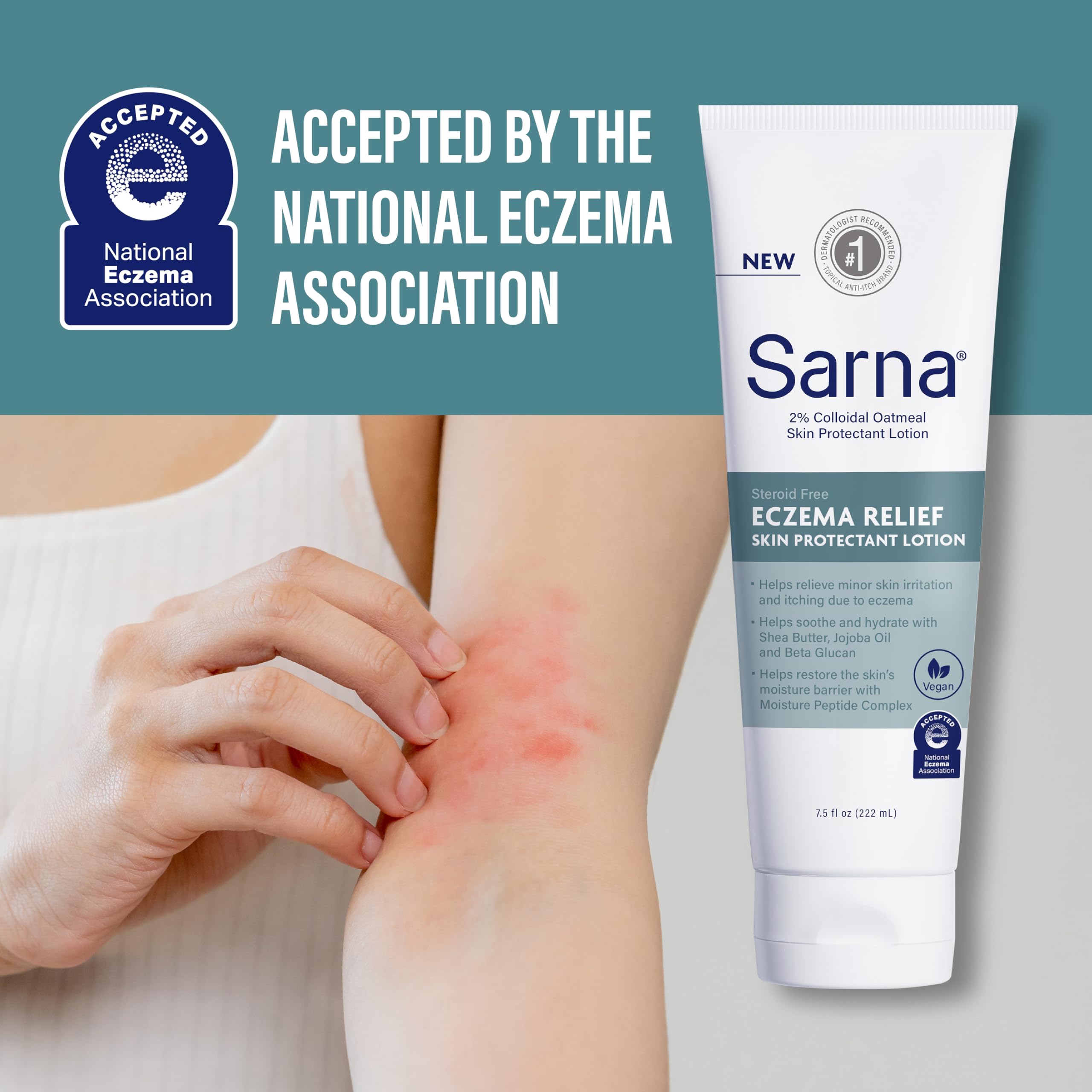 Sarna Eczema Relief Skin Protectant Lotion, with 2% Colloidal Oatmeal, Temporarily Protects and Helps Relieve Minor Skin Irritation and Itching Due to Eczema and Rashes, Steroid-Free, 7.5oz