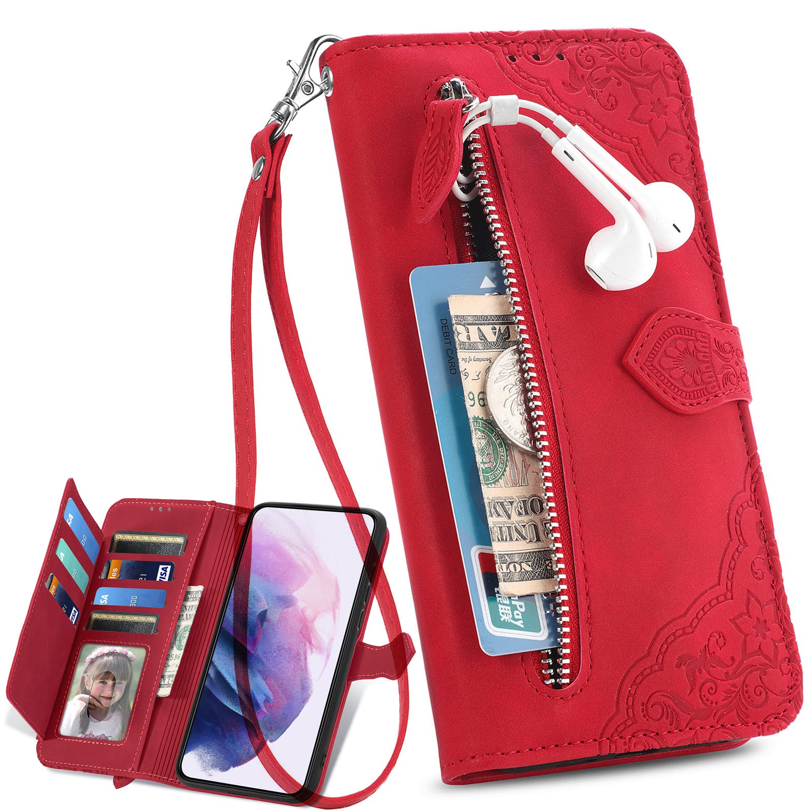 BaiFu Case for Honor X8 5G/X6/Honor Play 30M with Zipper Pocket, Wallet Case for Honor X8 5G/X6/Honor Play 30M, PU Leather Phone Cover for Honor X8 5G/X6/Honor Play 30M-003