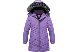 Pursky Girls' Warm Winter Coat Long Parka Fleece Lined Waterproof Puffer Jacket With Removable Hood