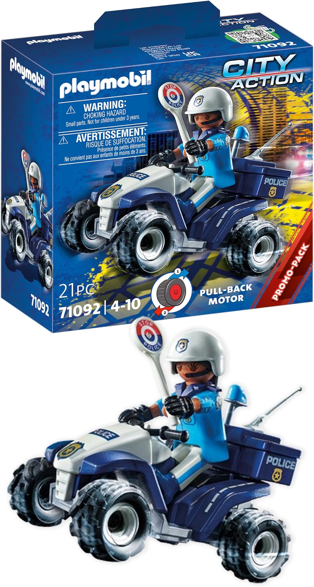 Playmobil City Action 71092 Police Quad with Pullback Motor 4+ Kids Toy