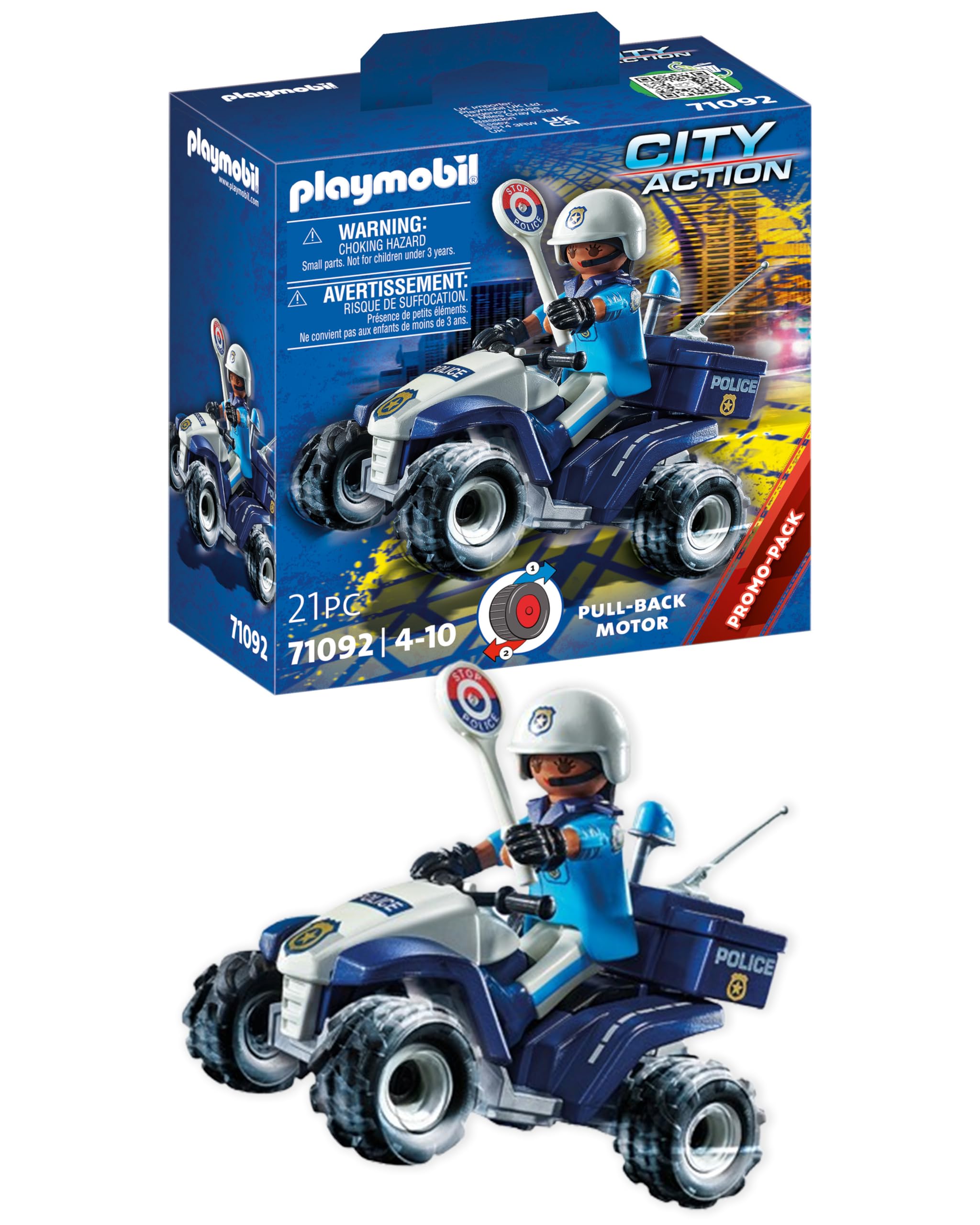 Playmobil City Action 71092 Police Quad with Pullback Motor, Toy for Children Ages 4+