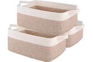 OIAHOMY 3 Pack Storage Baskets for Organizing, Cotton Rope Basket for Shelves, Closet Organizer Bins, Rectangle Small Baskets