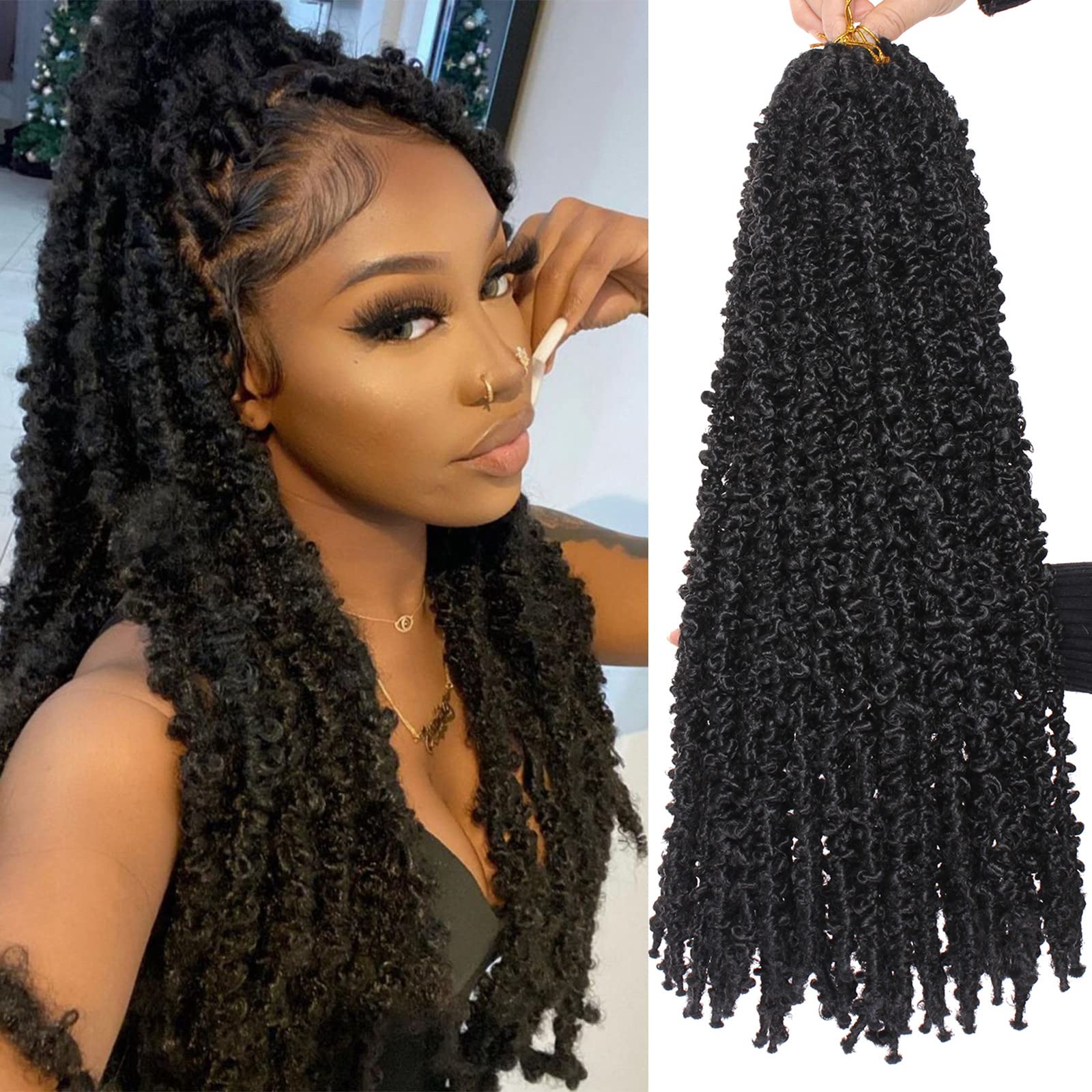 Photo 1 of Leeven 24 Inch Butterfly Locs Crochet Hair 6 Packs Distressed Faux Locs Crcoeht Hair 1B# Pre-twsied Synthetic Fluffy Goddess Butterfly Soft Locs Crochet Braids Hair Extensions