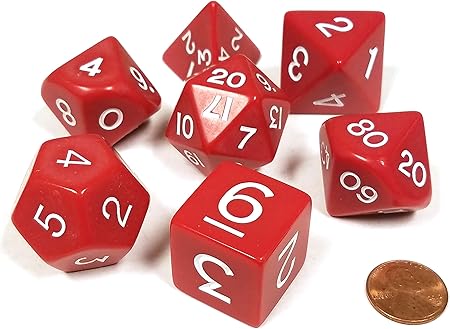 Red Jumbo Size 7 Pc Polyhedral Dice Set D4, D6, D8, 2xd10, D12, D20