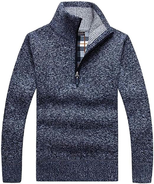 Men's Casual Slim Fit Stand Collar Quarter Zip Solid Knitted Sweater