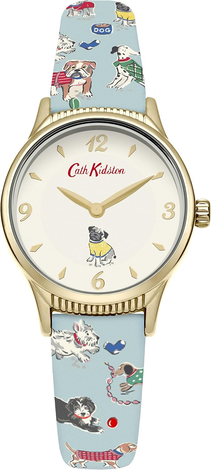 Cath Kidston Dogs Gold Plated Blue Leather Strap Watch Analogue Quartz