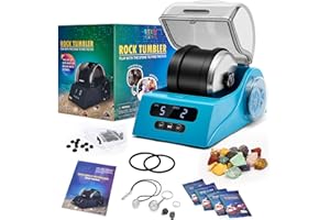FINOOS Rock Tumbler Kit Adults - Rock Polisher Tumbler with Noise Reduction Cover, Speed&Timer Control, Includes 4 Polishing Grits, Rough Gemstones, Learning Guide etc.（Blue）