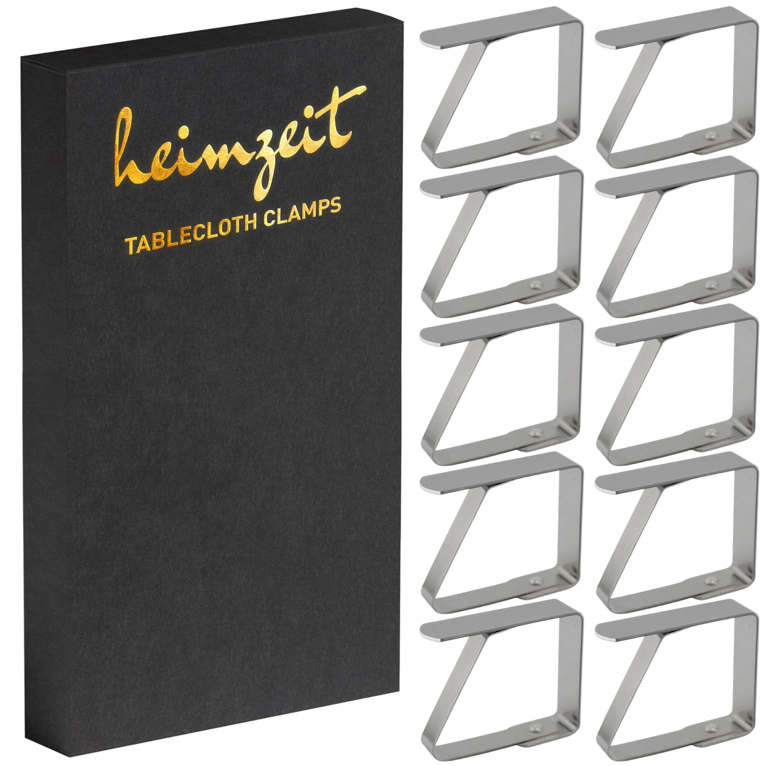 heimzeit Tablecloth Clips made of Stainless Steel [10 Pieces, 4 cm] Color: Silver, Table Cloth Holders for Outdoor and Indoor Use, For Tables with a max Thickness of 3 cm