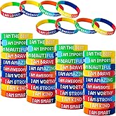 60 Pcs Inspirational Wristbands for Students – Self-Affirmation Phrase Bracelet – Motivational Quotes Rubber Bracelets – Back to School Gift for Students Kids