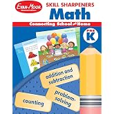 Evan-Moor Skill Sharpeners Math Workbook, PreK, Addition, Subtraction, Numbers, Identifying Geometric Shapes, Word Problems, Place Value, Tell Time, Patterning, Measuring, Fun Activities, Homeschool