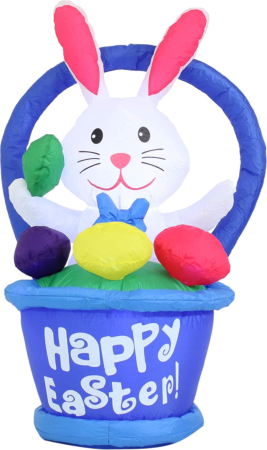 Sunnydaze Large Easter Inflatable Outdoor Decoration - 45-Inch Easter Bunny in Basket - Outdoor Celebration Blow-Up Yard and Garden Decor with Fan Blower and LED Lights