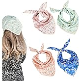 Xelsluthe 4 PCS Floral Hair Bandanas for Women headband, Small Hair Triangle Head Scarf Print Chiffon, Cute Boho Floral Kerchief for Women Head Accessories