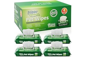 Inspire Naturals Pet Wipes for Dogs and Cats 100% Natural Plant Based with Organic Antioxidants, Dog Wipe Cleaning Deodorizing | Cat Wipes | Puppy Wipes | Dog Wipes for Paws and Butt (200ct - 4 Pack)