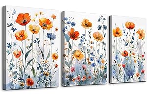 TTHYUEWS Boho Wall Art for Bedroom Canvas Wall Decor for Living Room Modern Wall Decorations For Kitchen Family Room Wall Pictures Artwork Flowers Watercolour Paintings Posters Home Decor 3 Piece
