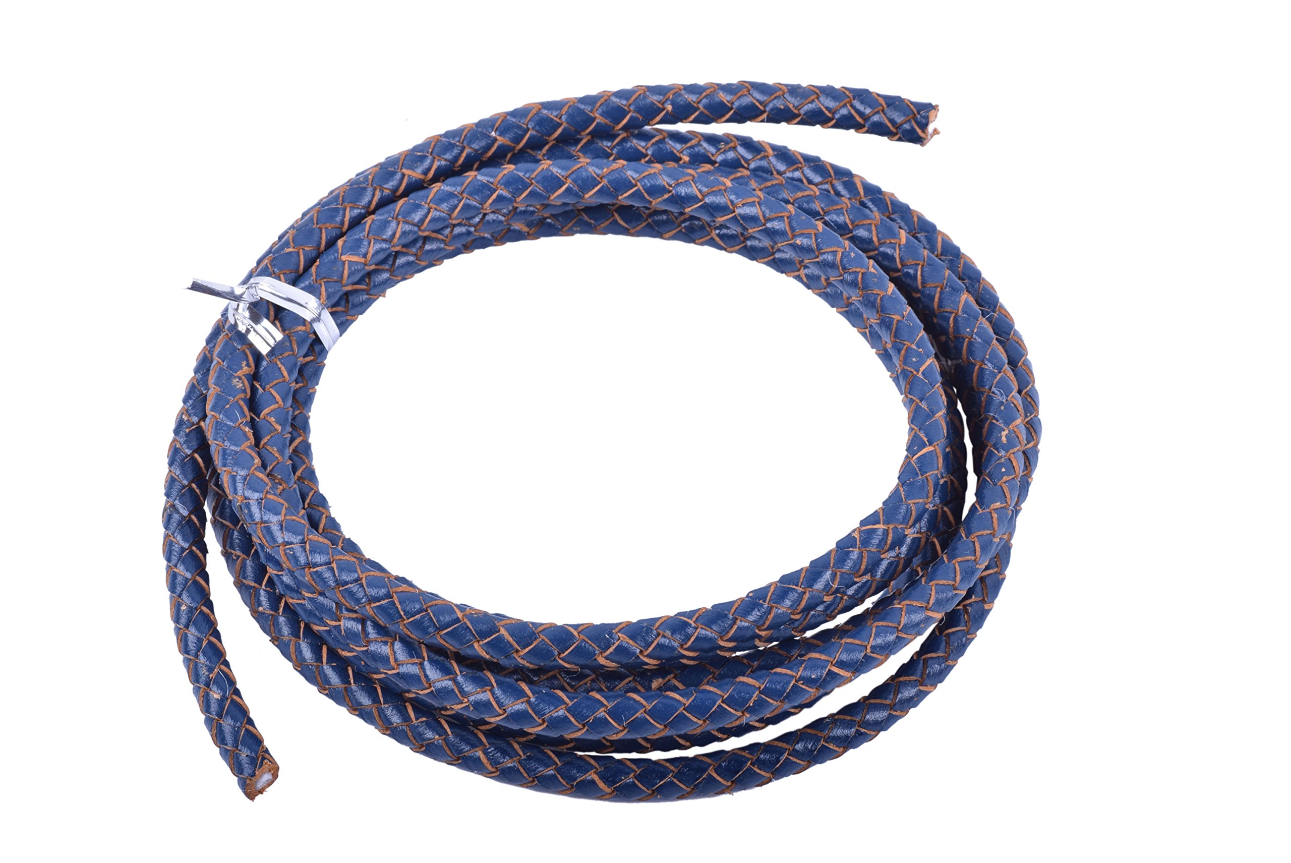 KONMAY 1.8Meters Royal Blue Round Braided Genuine Bolo Leather Cord for Jewelry and Craft Designs (6.0mm, Royal Blue)…